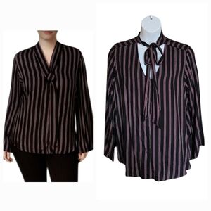 MELISSA MCCARTHY Seven7 Womens Plus 2X Tie Front Tunic Top Black Stripe Flowy